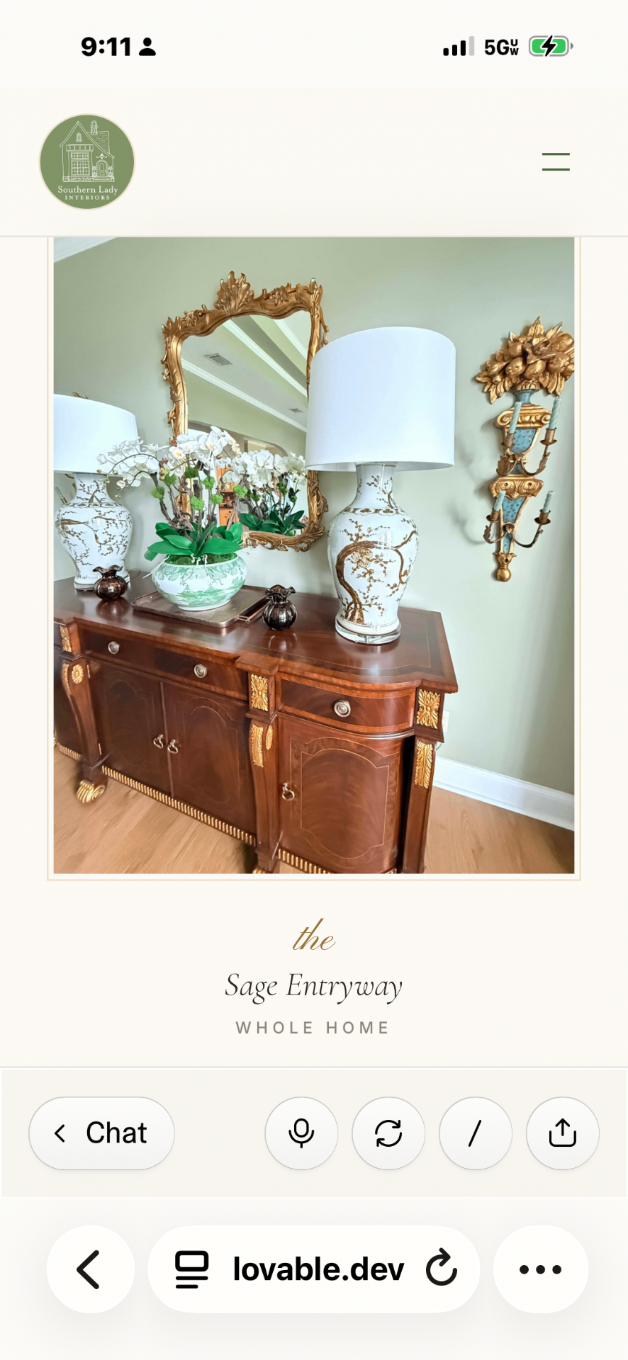 Gristmill Estates dining room with antique sideboard and gilt mirror