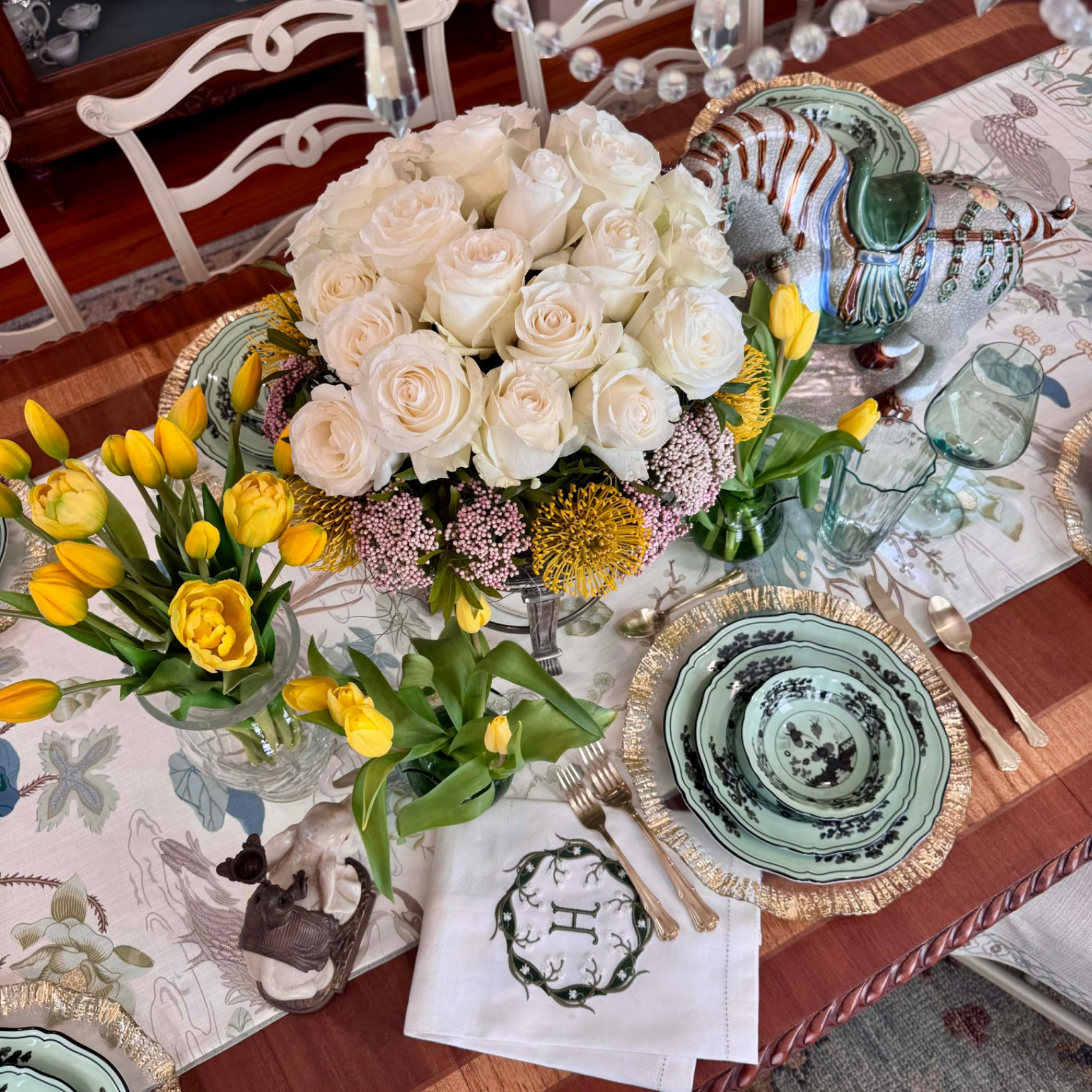 Spring tablescape with white roses